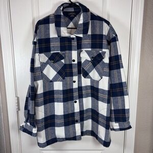 HFX Men's XL Blue Plaid Flannel Shirt Button Down Long Sleeve Soft Casual Warm